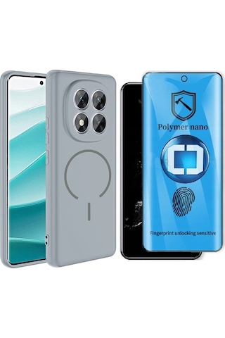 Vendas Xiaomi Redmi Note 14 Pro 5g Kılıf M-safe Şarj Özellikli Zore Meta Kapak + Polymer Nano Ekran Koruyucu Titanyum Gri