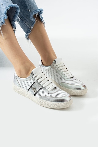 Dericia Shoes Bloom Hakiki Deri Günlük Rahat Kadın Sneaker Gümüş