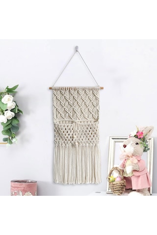 Suntek Makrome Duvar Asılı Goblen Boho Dekor Saklama Çantası