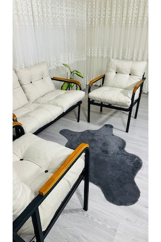 Madame Home Kalanşo Balkon, Bahçe,teras,cafe - Salon - Metal Kanepe Koltuk Takımı Çay Seti 2+1+1 Krem