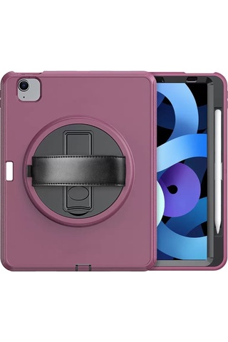 Apple iPad Uyumlu 2022 10.9 10.nesil Kılıf Hand Strap Tablet Kılıfı - Mürdüm Arka Kapak