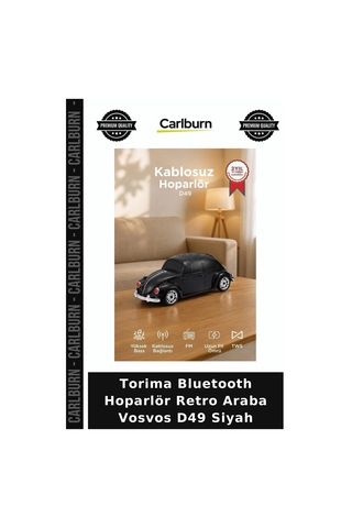 Özel Üretim Torima Bluetooth Hoparlör Retro Araba Vosvos D49 Siyah Dekoratif Görsel