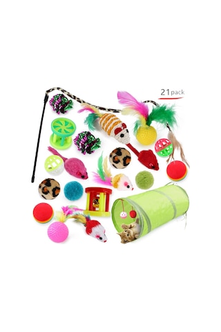 Yystore Pet Kedi Oyuncak Seti 21 Parça Kedi Oyuncak Tüneli