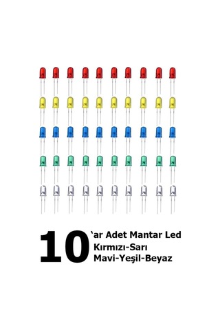 50 Adet Mantar Led Seti - 5 Renk X 10 Adet Karışık Proje Paketi