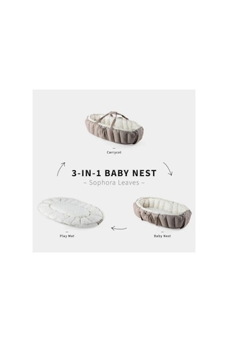 3'ü 1 Arada Portbebe , Babynest Ve Oyun Halısı Sebra Sophora Leaves Kahverengi