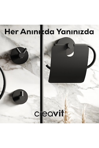 Creavit PL18809-S Planet Tuvalet Kağıtlığı Kapaklı Mat Siyah