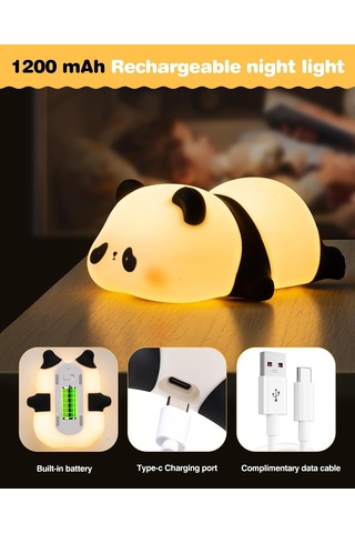 Sevimli Panda Gece Lambası Hediye Kutulu Çocuklar İçin, Led Yumuşacık Silikon Hayvan Lambası, 3 Seviyeli Kısılabilir Çocuk Odası Işığı, Bebek Masası Dekoru, Paskalya Hediyeleri, Erkek Ve Kız Diğer