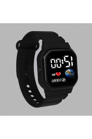 Trendooze Gaojunshop01 Siyah Dijital Erkek Kol Saati - Dünya Harita Kalp Tasarım Siyah