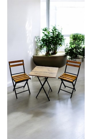 Balkon Bahçe Mutfak 3'lü Bistro Set Katlanır Masa Sandalye 60x60 Sarı