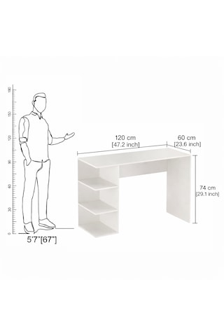 Kidy Woody Çalışma Masa - Raflı Çlışma Masa - Ofis Masası - Ders Masası 120 60 74 Cm Beyaz