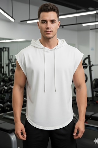 Tarz Cool Erkek Oversize Kolsuz Kapüşonlu Atlet Beyaz