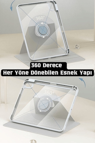 Apple Uyumlu iPad Air 11 İnç 2024 M2 Çipli 6.nesil 360 Dönebilen Standlı Pino Tablet Kılıfı