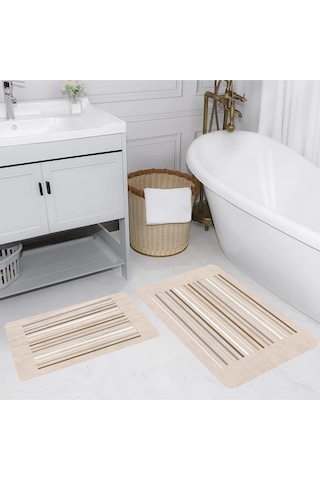 Rovigo Home Baskılı Kaymaz Taban 2 Li Banyo Paspas Takım Rvg5226-100X60-60X50 Çok Renkli