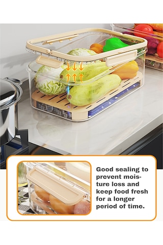 Dianziye Yiyecek Dereceli Stackable Buzdolabı Depolama Kutusu, Su Filtreleme Tabanlı Taze Saklama, Yeşil Sebze-meyve-et Organizatörü Yeşil