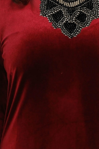 Nidya Moda Büyük Beden Golden Çiçek Elbise-4075B Bordo