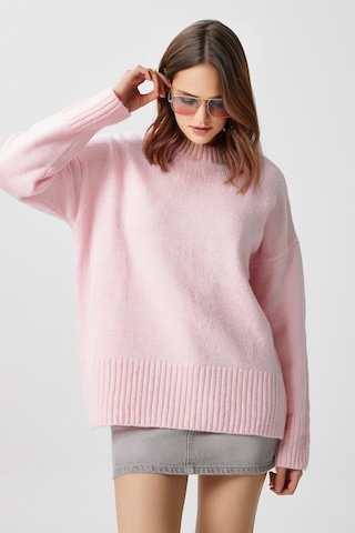 Ritnice Kadın Homy Yumuşacık Bisiklet Yaka Soft Pembe Oversize Triko Kazak Softpembe