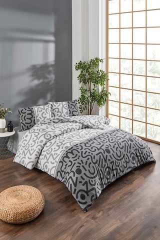 Tabu Home Doodle Siyah Çift Kişilik Nevresim Seti Siyah