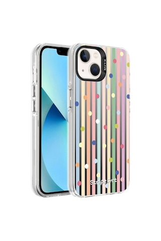 Apple Uyumlu iPhone 13 Kılıf Desenli Zore Silver Sert Kapak Noktalar