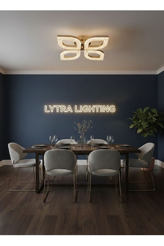 Yonca Model Gold 4"lü Ledli 3 Renk Modu Kristal Salon Mutfak Yatak Çocuk Odası Avize Altın