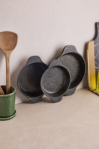 Progranito Döküm 3'lü Sahan Seti 16-18-20 Cm Siyah