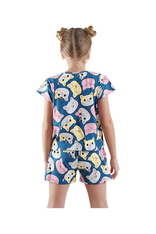 Denokids Sevimli Kediler T-shirt Şort Takım Renkli Çok Renkli