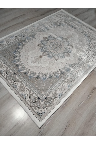 Vera Klasik Desenli Ipeksi Yumuşaklıkta Dokunmuş Makina Halısı 160x230 Cm Mavi Krem