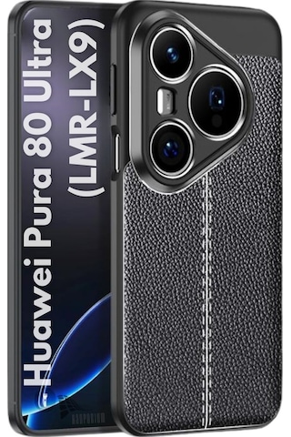 Huawei Pura 80 Ultra Uyumlu Silikon Kılıf Deri Desenli Kamera Korumalı Autofocus Kapak Siyah