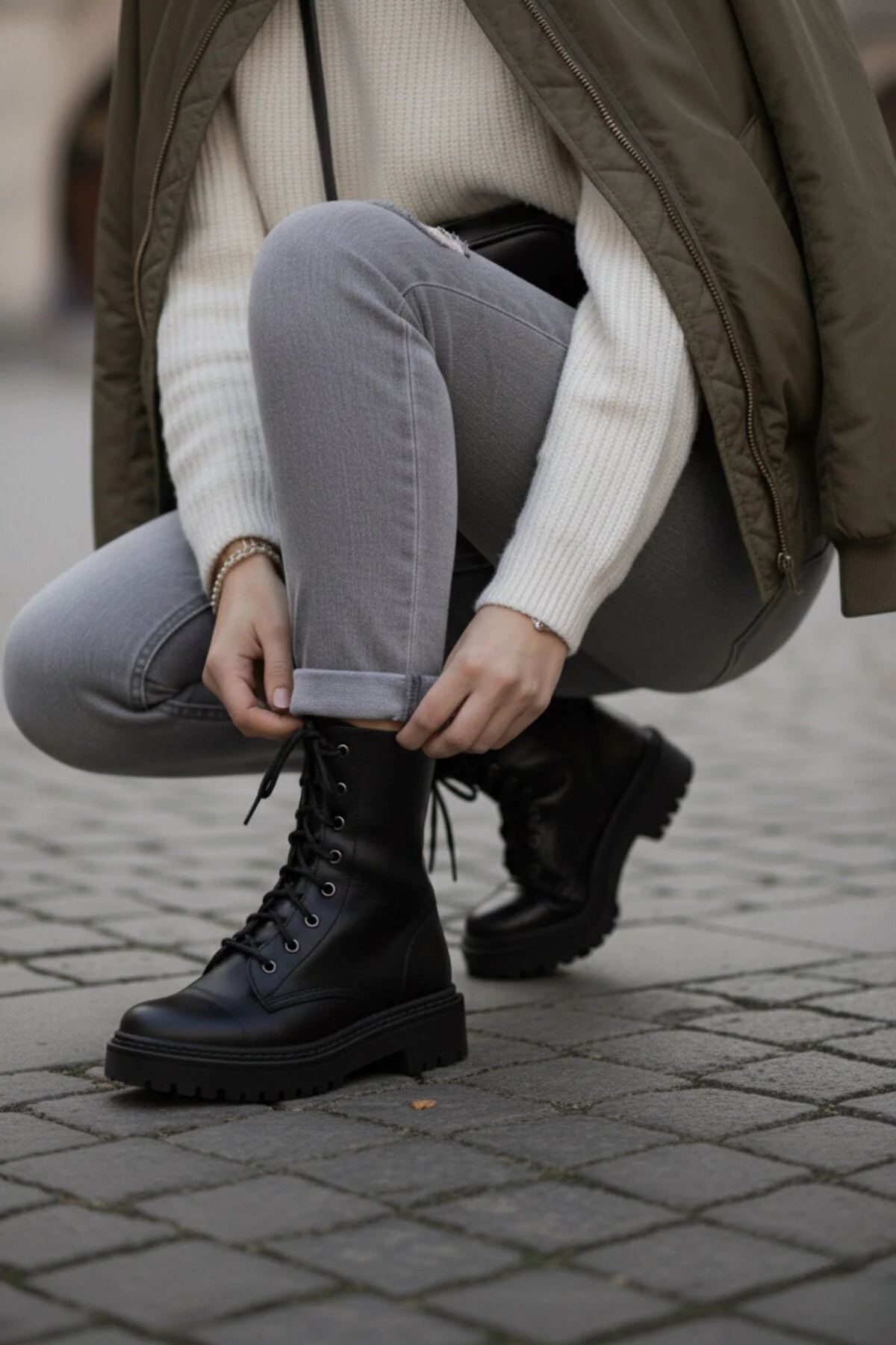 Kadın Olivia Dikişli Garantili Su Geçirmez Kaymaz Taban Postal Bot Siyah