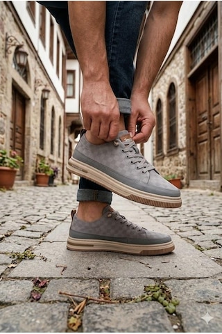 Pepita E385 Rahat Hafif Keten Özel Tasarım Spor Sneaker Erkek Ayakkabı Gri