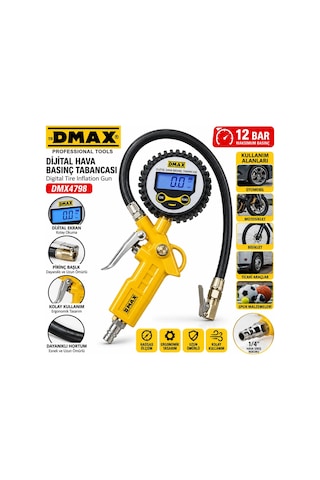 Dijital Hava Ölçme - Lastik Şişirme Tabancası 12 Bar Basınçlı - 1/4 Rekor Dmx-4798 5468