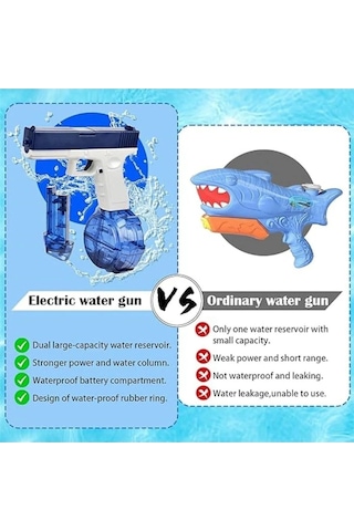 Elektrikli Otomatik Atış Yapan Su Tabancası 10 Metre Menzilli 500 Ml. Depolu 20 Cm. - Mavi Mavi