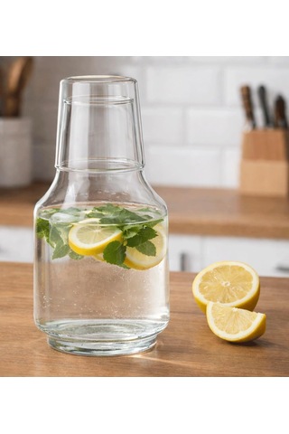 Bardaklı Borosilikat Cam Sürahi 1.75 Litre Isıya Dayanıklı Şeffaf Su Ve Soğuk İçecek Sürahisi Şeffaf