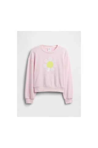 Gap Kız Çocuk Oversized Wedge Flippy-sequin Grafik Baskılı Sweatshirt Pembe