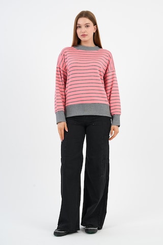 Alexander Gardi Kadın Bisiklet Yaka Çizgili Sweatshirt B24-00248 Pembe