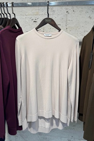 Nuss 902 Etek Üstü Oval Kesim Tunik - Bej