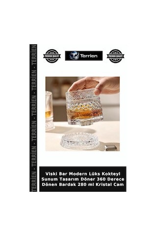 Viski Bar Modern Lüks Kokteyl Sunum Tasarım Döner 360 Derece Dönen Bardak 280 Ml Kristal Cam Çok Renkli