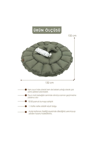 Mordesign Bebek Yatağı Ve Oyun Halısı, Babynest, Yenidoğan Oyun Halısı, Açılır/kapanır Yatak, Bloom Serisi 135 X 135 Haki