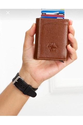Newish Polo Mekanizmalı Rfid Özellikli Cüzdan Kredi Kartlık - Hakiki Deri Taba