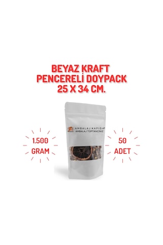 25x34 Cm. Beyaz Kraft Pencereli Doypack - 50 Adet