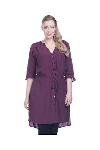 Düğmeli Beli Kuşaklı Tunik-bordo Bordo