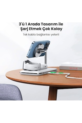 Ugreen 3 Ü 1 Arada Apple Uyumlu iPhone Airpods iOS Watch Magsafe 25w Kablosuz Şarj Cihazı Stand