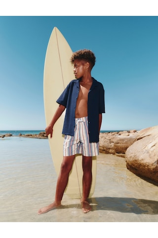 Marks & Spencer Çizgili Yüzme Şortu (6–16 Yaş) T87003400W Mavi