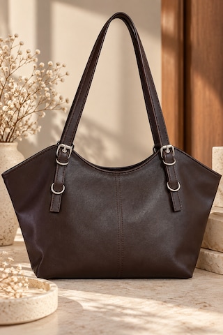 Elpida Bags Kadın Kemerli Suni Deri & Geniş Hacimli Omuz Çantası Acı Kahverengi