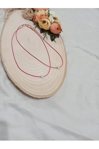 Kırmızı Deri İpli Arkadaş Kolye Takımı Kırmızı