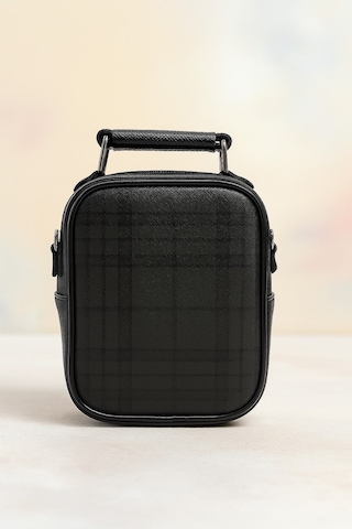 Newish Polo Postacı El Ve Omuz Çantası Kareli Suni Kasasız Mini Siyah