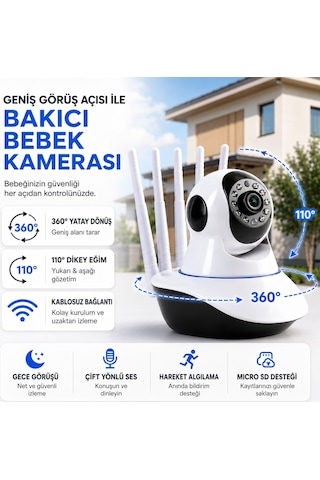 Uninet Wifi Iç Mekân Güvenlik Kamerası Gece Görüşlü, Hareket Algılamalı, Çift Yönlü Ses Ve 355 Derece Dönebilen Ptz Kamera