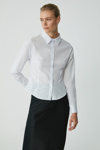 Ethıquet Evangelıne Kadın Slim Fit Dar Kesim Likralı Cepsiz Uzun Kollu Poplin Beyaz Gömlek