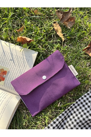 Sumicorn Soft Keten Yıkanabilir Çıtçıt Detaylı Kadınlar İçin Ped Çantası,mini Kozmetik Makyaj Çantası Ped Kesesi Cüzdan Kartlık Mor Smgstkc0ff3dbc24