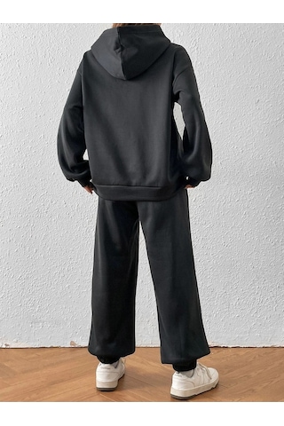 Over Thinking Eşofman Takımı Sweatshirt Jogger -füme Baskılı Oversize Şardonlu Kapüşonlu Lastik Paç Füme