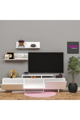 Kar Beyaz Üst Raflı Tv Ünitesi Suntalam Siyah